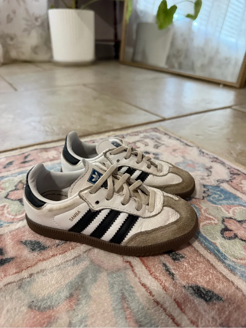 adidas Kids Samba Sneakers in White, Black and Tan